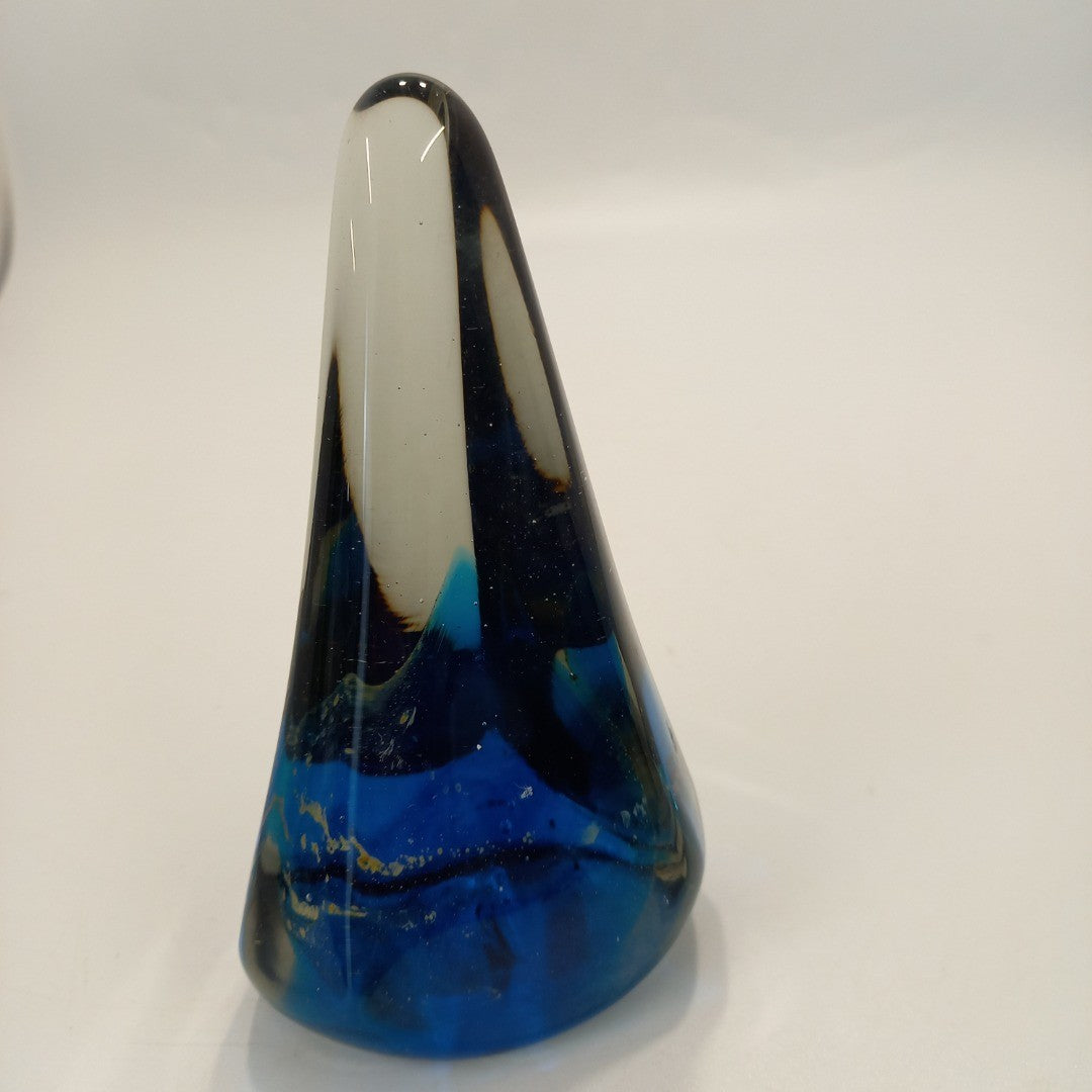 Midina Glass 13cm Paperweight - Blue w Gold Flecks