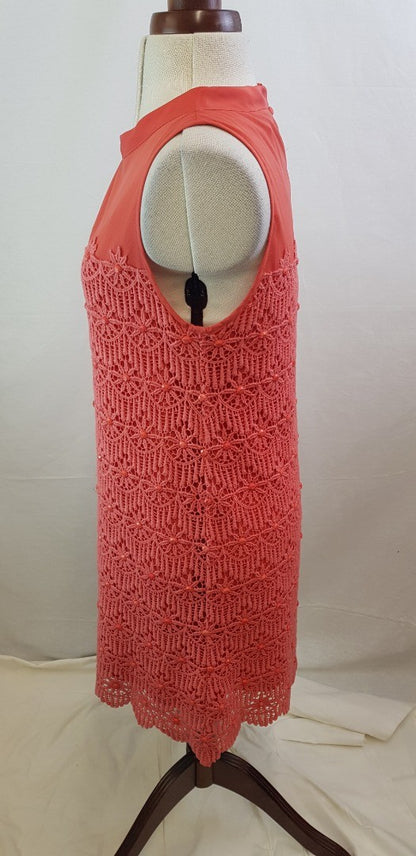 Twin-set By Simona Barbieri Coral & Crochet Lined Summer Dress Size M