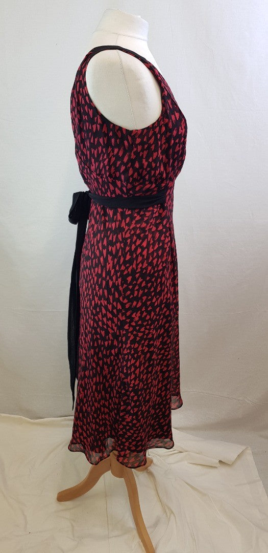 Hobbs Black & Red Sleeveless Heart Design Dress, Size 14 VGC