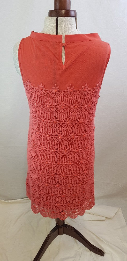 Twin-set By Simona Barbieri Coral & Crochet Lined Summer Dress Size M