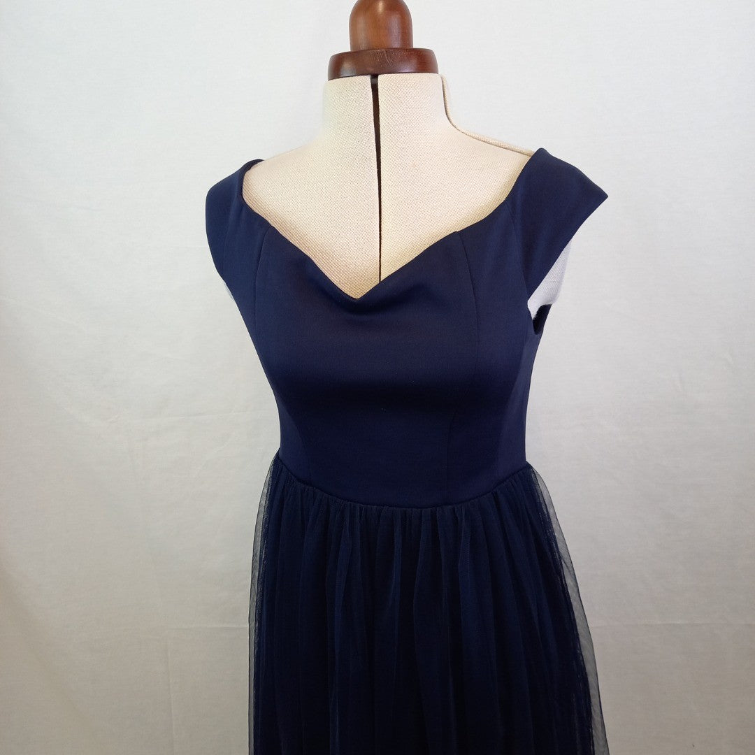 COAST Eden Bardot Tulle French Navy Midi Dress UK Size 10 BNWT