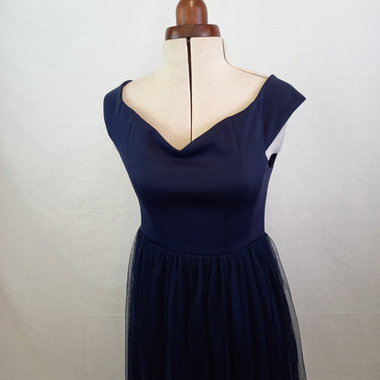 COAST Eden Bardot Tulle French Navy Midi Dress UK Size 10 BNWT