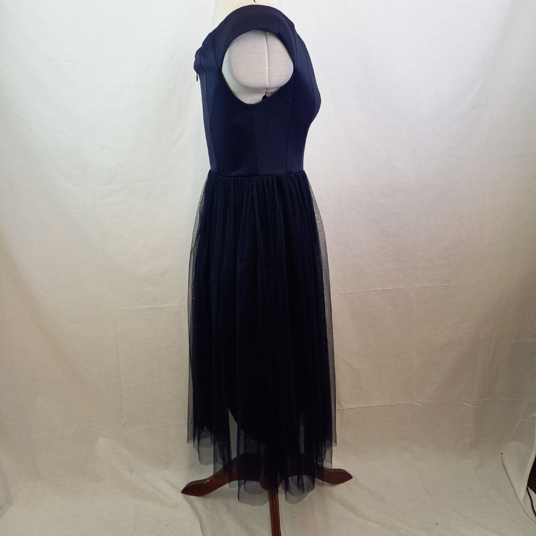 COAST Eden Bardot Tulle French Navy Midi Dress UK Size 10 BNWT