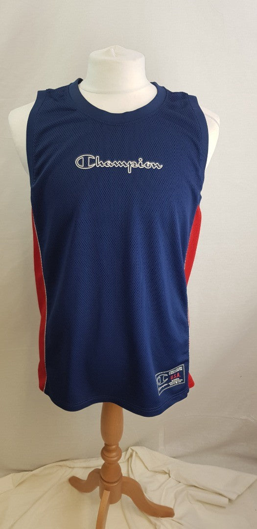 Champion Authentic Athletic Apparel Navy & Red Singlet Size L VGC