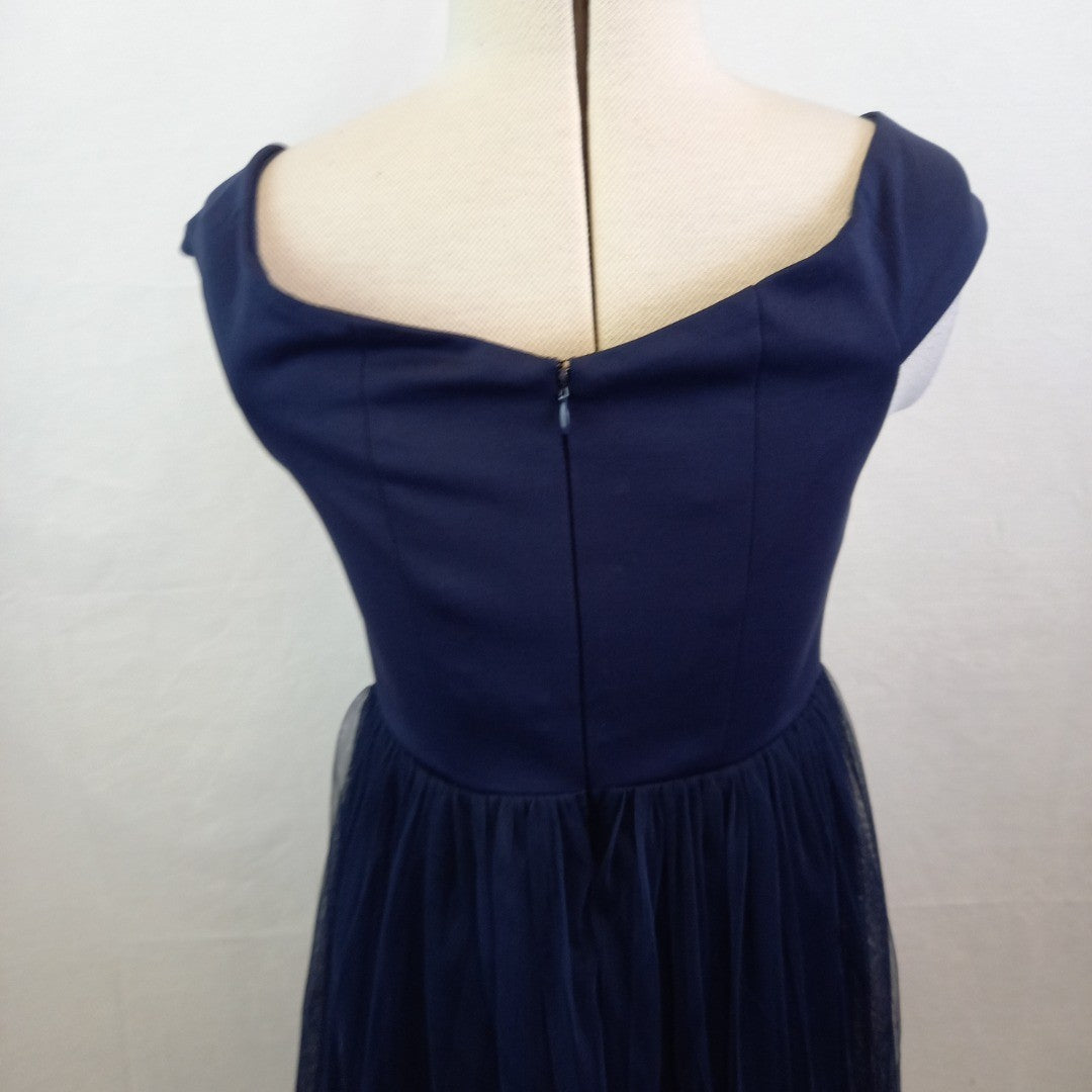 COAST Eden Bardot Tulle French Navy Midi Dress UK Size 10 BNWT