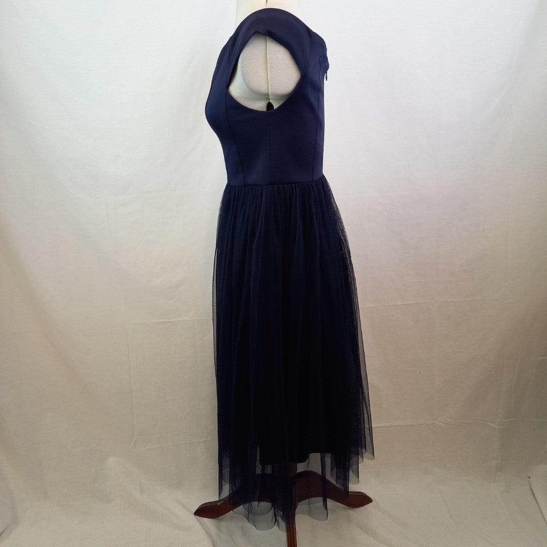 COAST Eden Bardot Tulle French Navy Midi Dress UK Size 10 BNWT