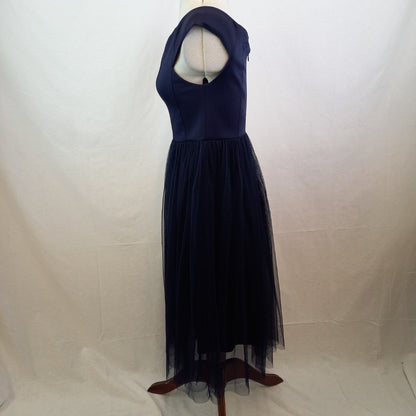 COAST Eden Bardot Tulle French Navy Midi Dress UK Size 10 BNWT