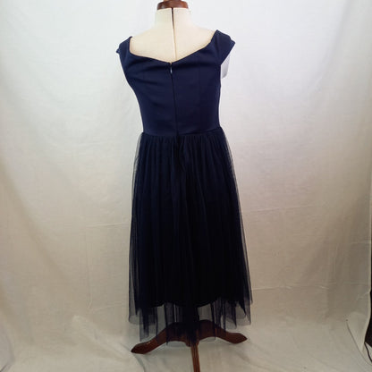 COAST Eden Bardot Tulle French Navy Midi Dress UK Size 10 BNWT