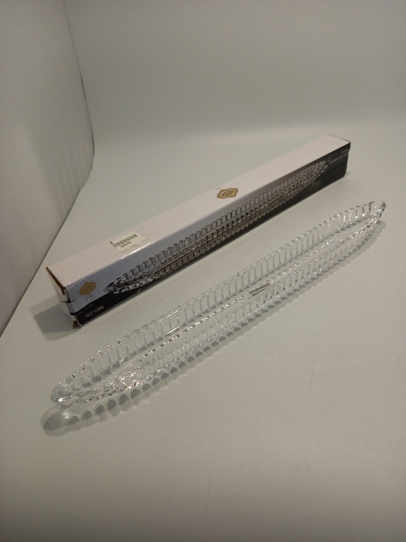 Shannon Crystal Olive Tray, Vintage 16 1/8" Long Glass Harmony by Godinger