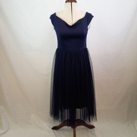 COAST Eden Bardot Tulle French Navy Midi Dress UK Size 10 BNWT