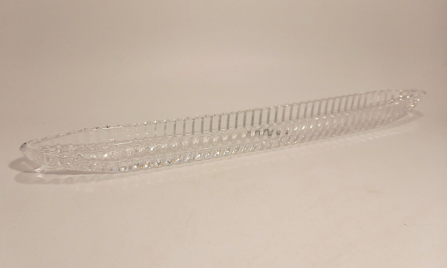 Shannon Crystal Olive Tray, Vintage 16 1/8" Long Glass Harmony by Godinger