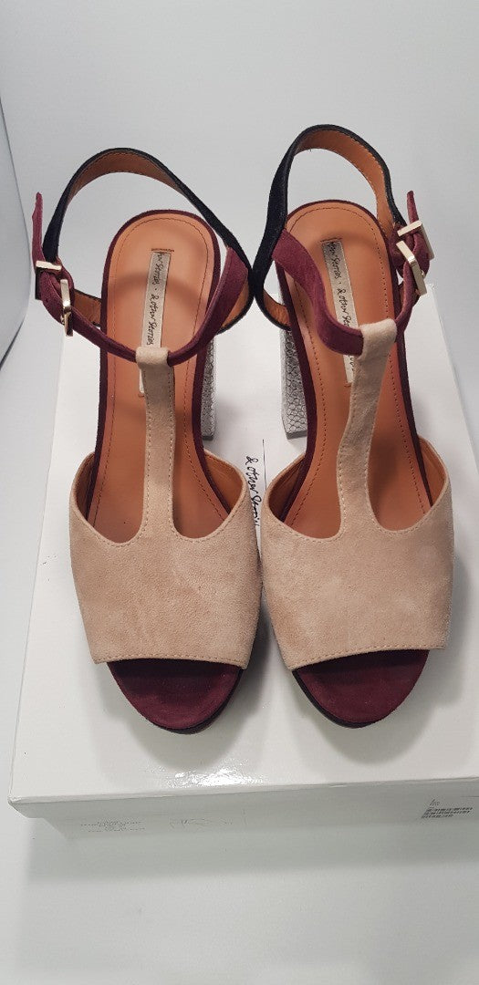and Other Stories.  Platform High Heels in Cream, Black & Silver with Burgundy Straps. Size 6 VGC