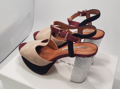 and Other Stories.  Platform High Heels in Cream, Black & Silver with Burgundy Straps. Size 6 VGC