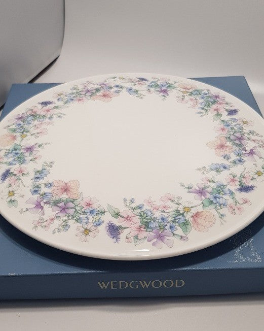 Vintage. Wedgwood Angela Blue Floral Gateau Cake Plate 11" in Box - Excellent Condition