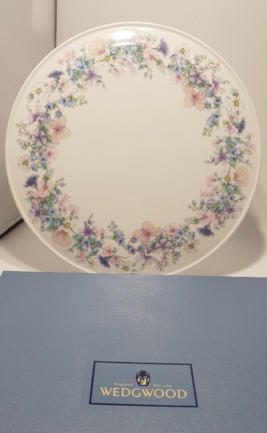 Vintage. Wedgwood Angela Blue Floral Gateau Cake Plate 11" in Box - Excellent Condition