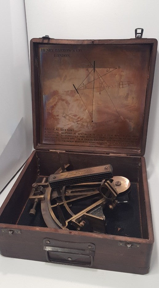 Antique. Brass Henry Barrow & CO 8" Ship Sextant in Fitted Wooden Case