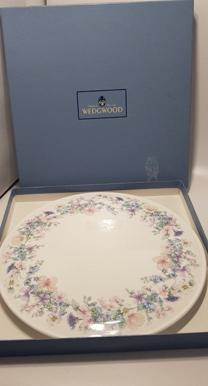 Vintage. Wedgwood Angela Blue Floral Gateau Cake Plate 11" in Box - Excellent Condition