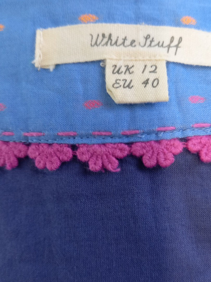 White Stuff Blue Cotton/Linen Blend Embroidered Camels Skirt - Size UK 12