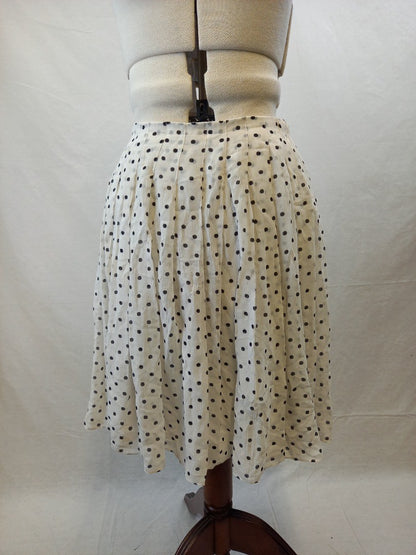 Theory Silk Georgette Polka Dot Pleated Knee Length Skirt Size US4 / UK 8