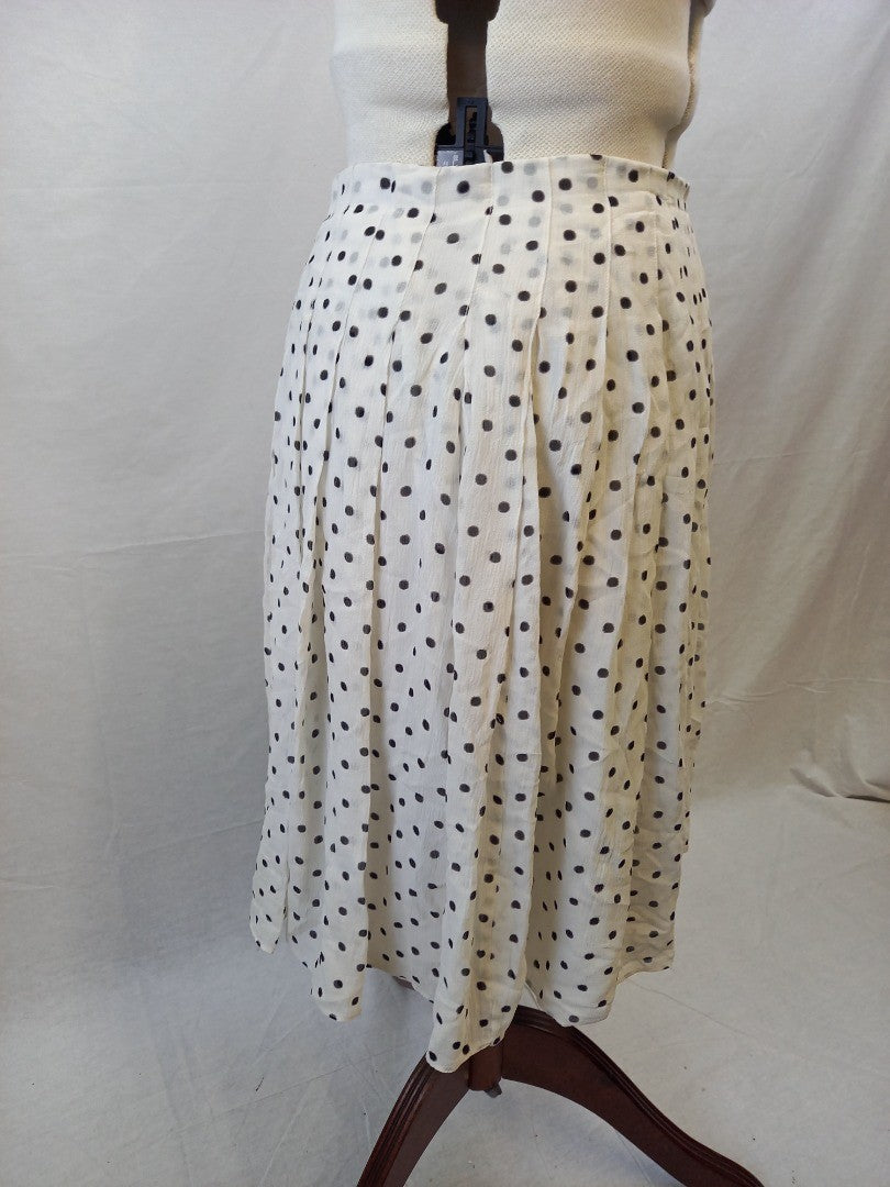 Theory Silk Georgette Polka Dot Pleated Knee Length Skirt Size US4 / UK 8