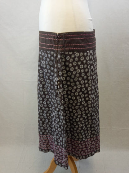 Mistral Brown Contrast Pink Stitch Floral Cotton Skirt - Size UK 18