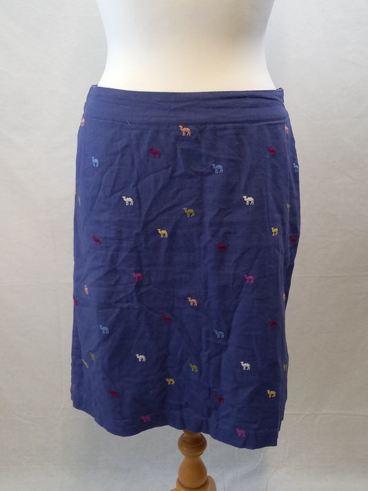 White Stuff Blue Cotton/Linen Blend Embroidered Camels Skirt - Size UK 12