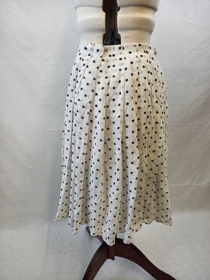 Theory Silk Georgette Polka Dot Pleated Knee Length Skirt Size US4 / UK 8