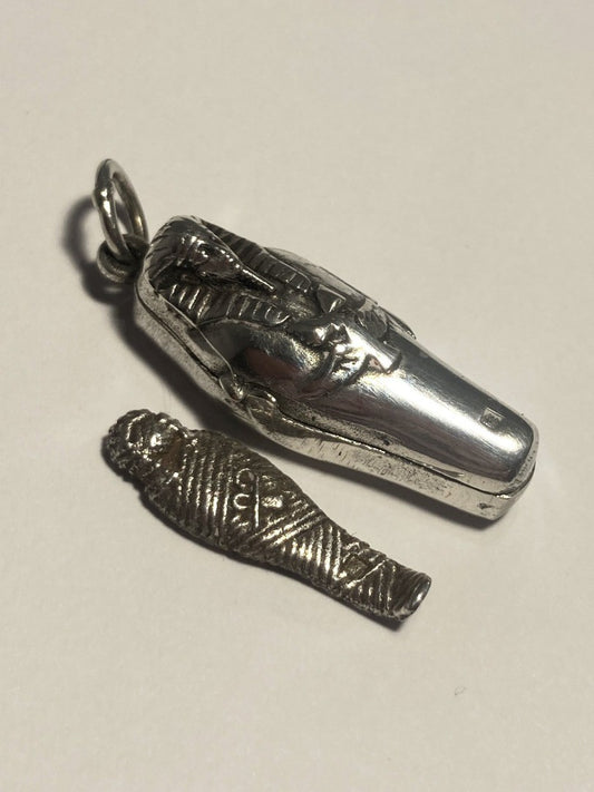 Sterling Silver Pendant Egyptian Mummy Sarcophagus Locket 925 Necklace Charm