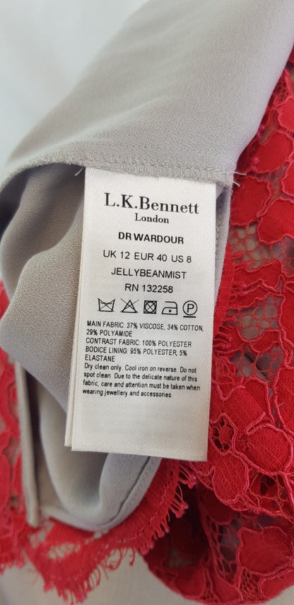 L K Bennett Deep Pink Lace Overlay Detail Dress Size 12 VGC