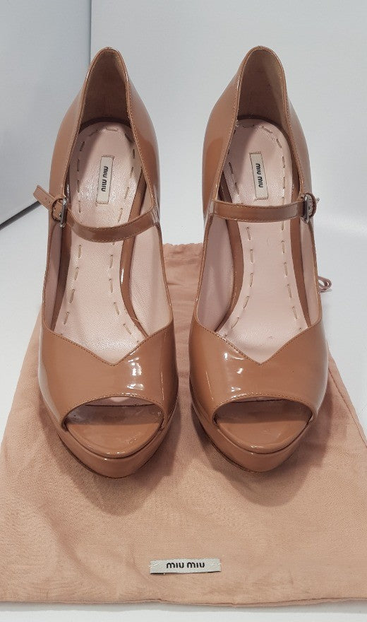 Mui Mui Beige/Nude Leather High Heels with Strap. Nearly New Size 6.5