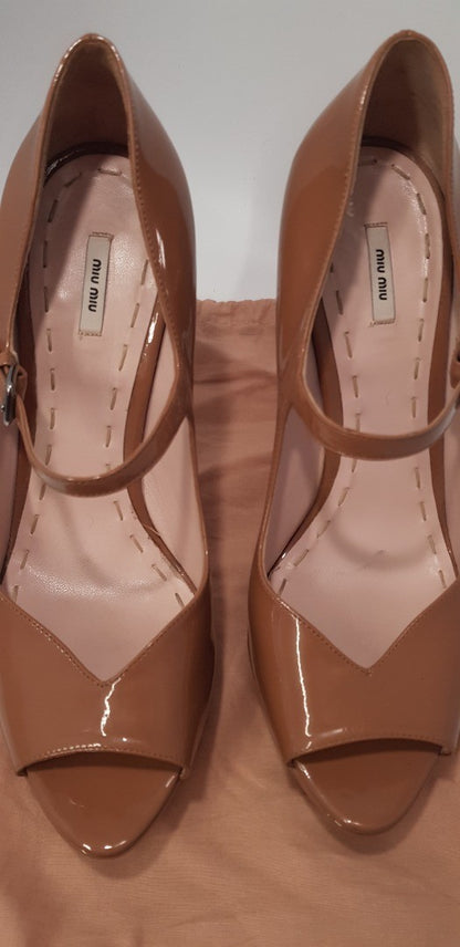 Mui Mui Beige/Nude Leather High Heels with Strap. Nearly New Size 6.5