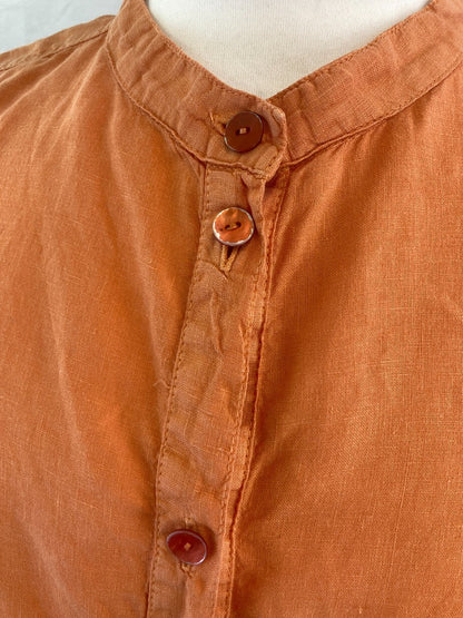 OSKA Dress Orange Linen, Women's Size 12, Button Up Summer Long Shirt Tunic