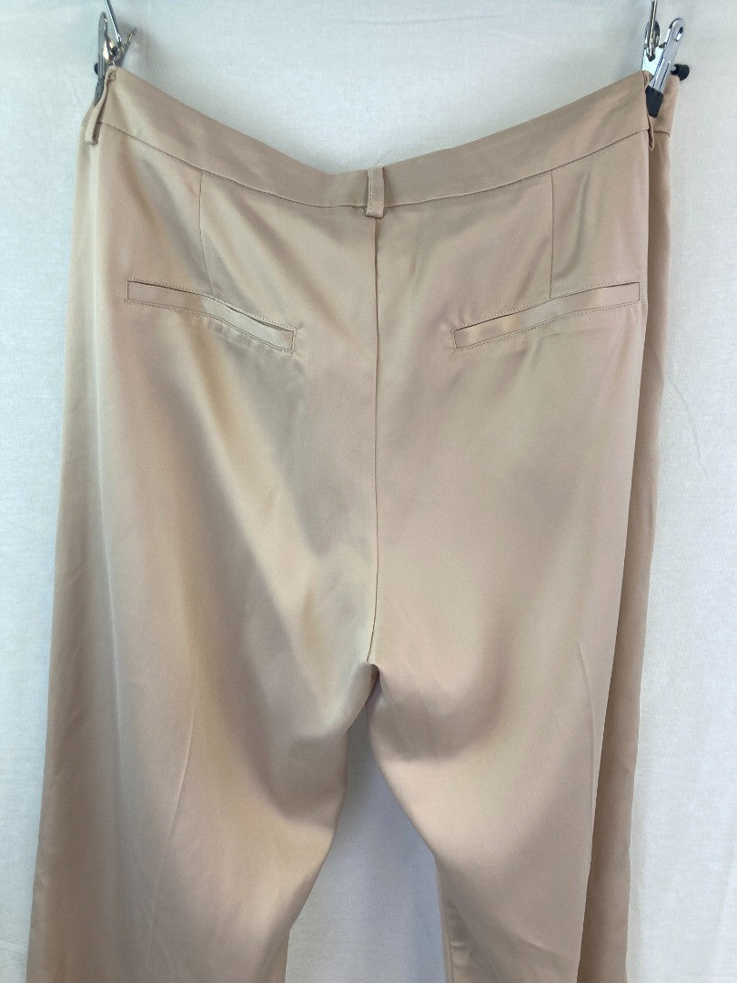 Rosemunde Trousers Silky Satin, Women's Size XL Beige Straight Leg High Waist