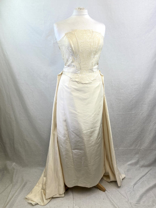 Pronuptia Paris Wedding Dress, Vintage Cream Gold Corset Skirt Two Piece Set