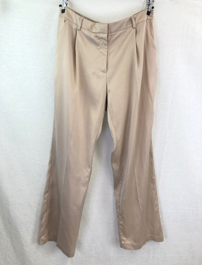 Rosemunde Trousers Silky Satin, Women's Size XL Beige Straight Leg High Waist