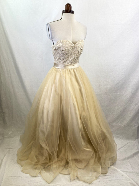 Milly Bridal Wedding Dress, Gold Lace Beaded Tulle Sweetheart Princess Ball Gown