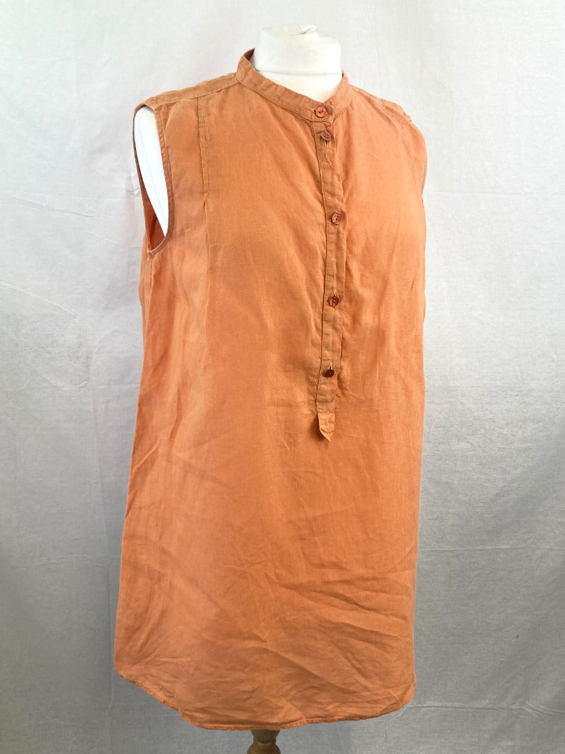 OSKA Dress Orange Linen, Women's Size 12, Button Up Summer Long Shirt Tunic