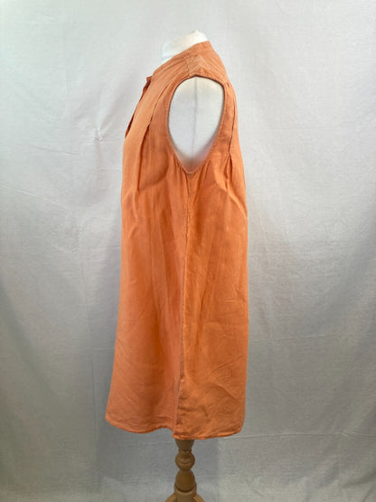 OSKA Dress Orange Linen, Women's Size 12, Button Up Summer Long Shirt Tunic