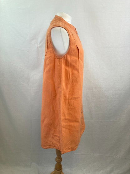 OSKA Dress Orange Linen, Women's Size 12, Button Up Summer Long Shirt Tunic