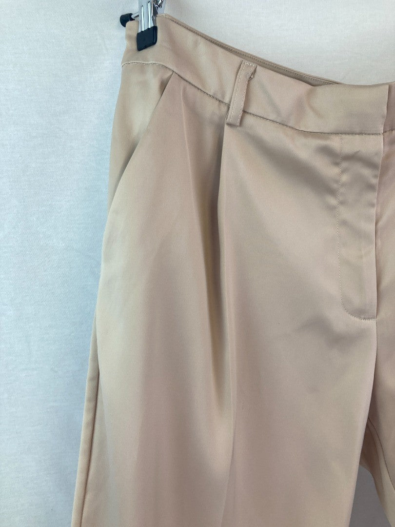 Rosemunde Trousers Silky Satin, Women's Size XL Beige Straight Leg High Waist