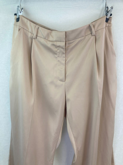 Rosemunde Trousers Silky Satin, Women's Size XL Beige Straight Leg High Waist