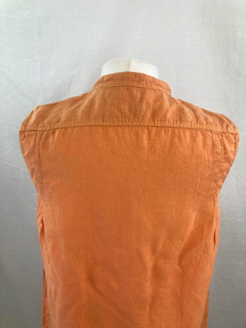 OSKA Dress Orange Linen, Women's Size 12, Button Up Summer Long Shirt Tunic