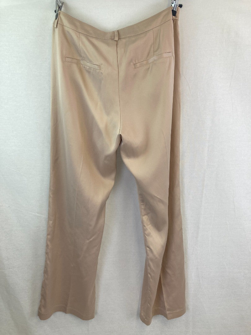 Rosemunde Trousers Silky Satin, Women's Size XL Beige Straight Leg High Waist