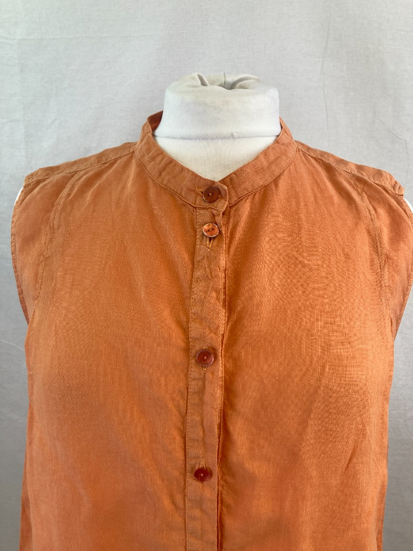 OSKA Dress Orange Linen, Women's Size 12, Button Up Summer Long Shirt Tunic