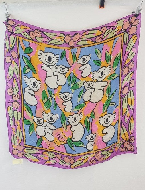 Vintage. 1980s Ken Done 100% Silk Scarf with Koalas Excellent Condition