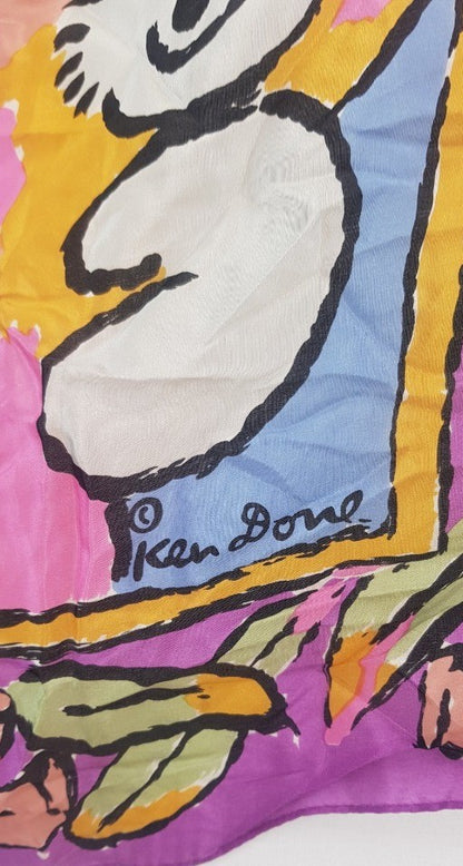 Vintage. 1980s Ken Done 100% Silk Scarf with Koalas Excellent Condition