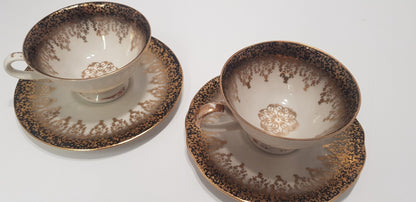 Vintage. Bavaria x2 Cups & Saucers in Black & Gold  VGC