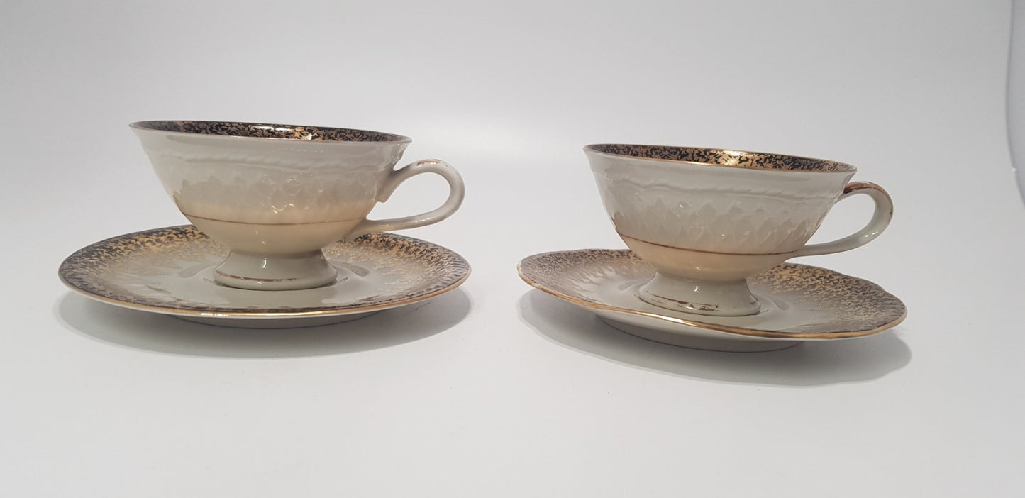 Vintage. Bavaria x2 Cups & Saucers in Black & Gold  VGC