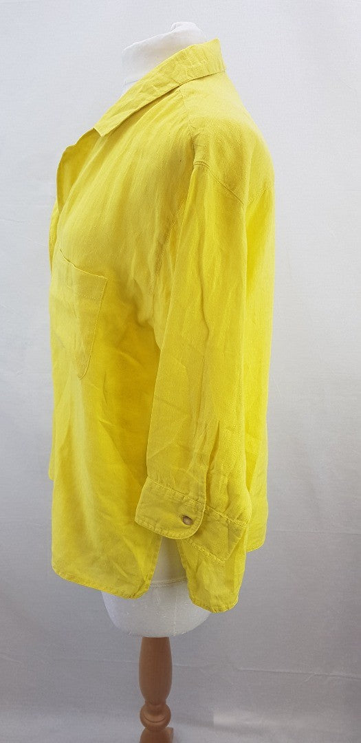 Seen Worn Kept 100% Yellow Linen Shirt with Pocket Size 12 VGC