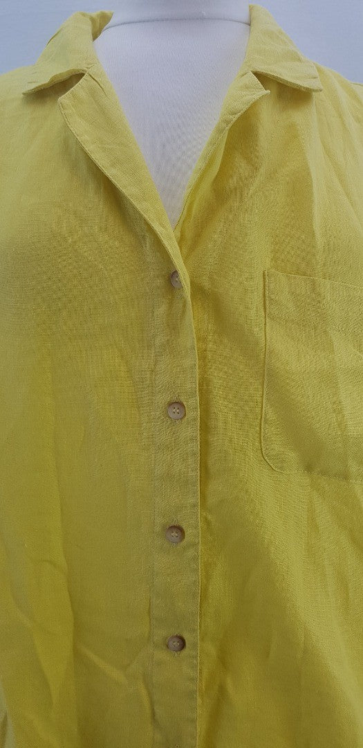 Seen Worn Kept 100% Yellow Linen Shirt with Pocket Size 12 VGC